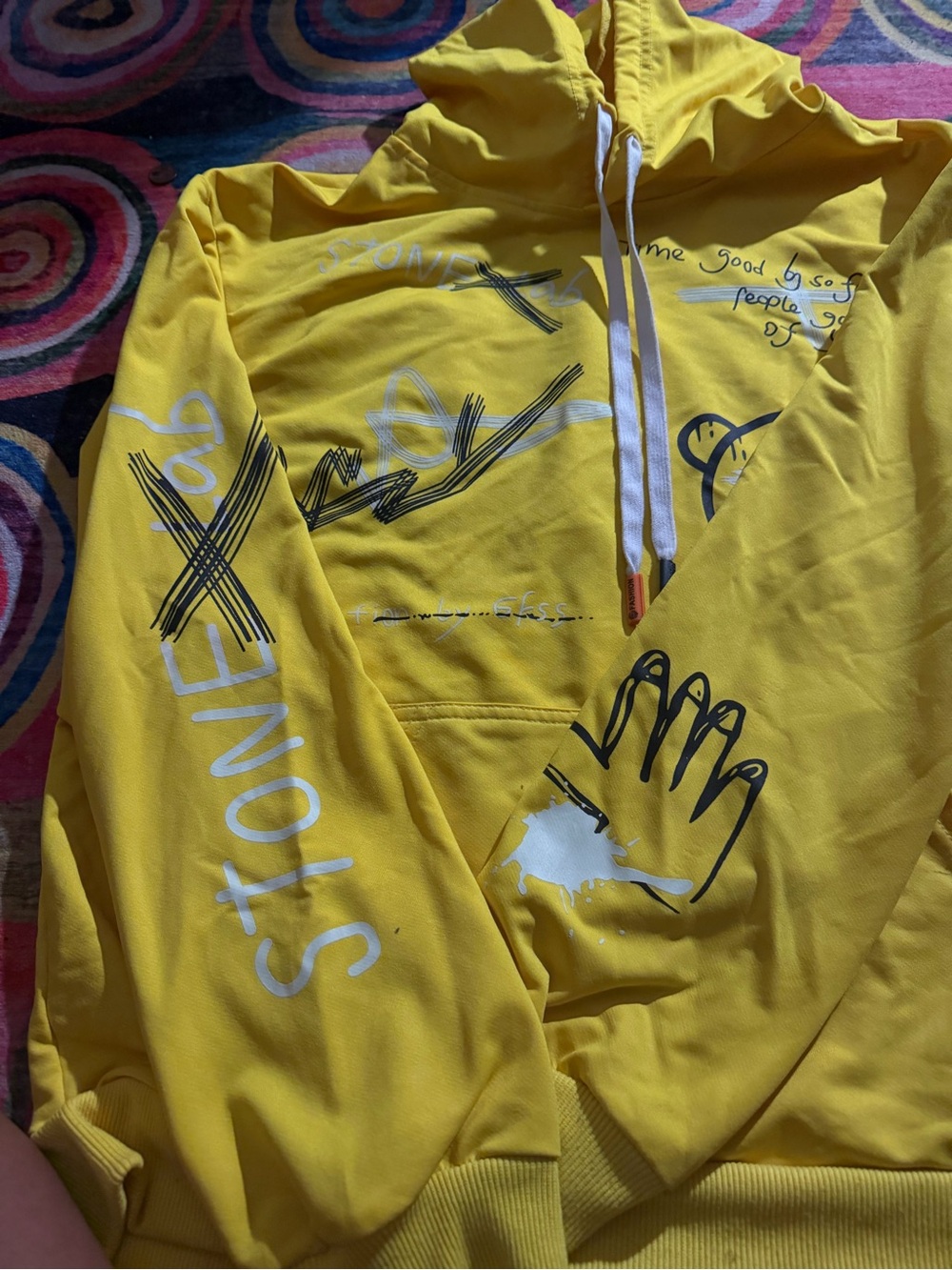 SHEIN Yellow Graphic Zip-Up Hoodie - woman over size Streetwear